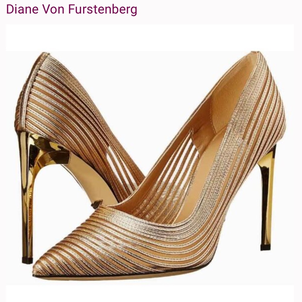 Diane Von Furstenberg Bridgette Gold Mesh High Heels